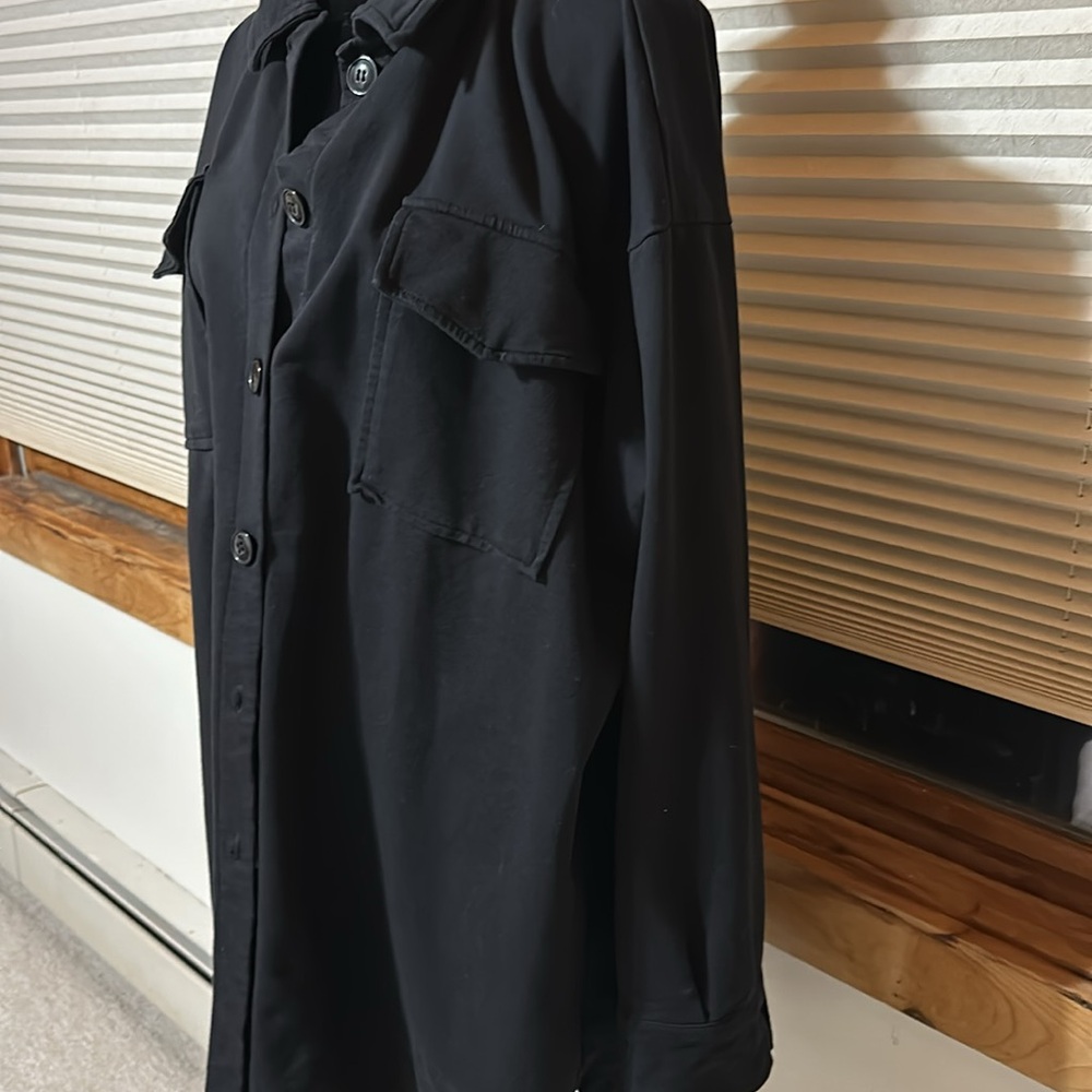 Oversized Black Button Down Tunic Top Shacket - Picture 3 of 6